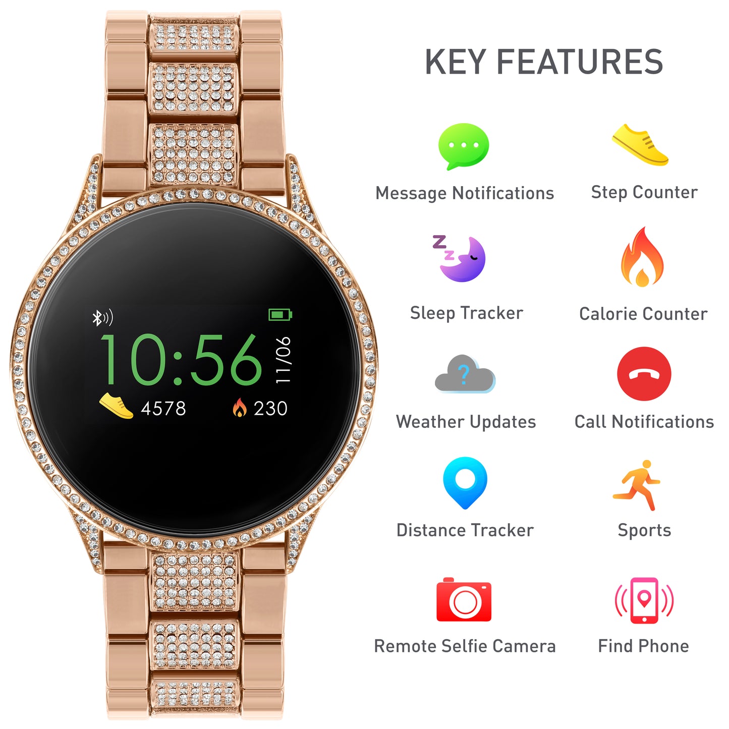 Reflex Active Series 4 Rose Gold / Silver Link Crystal Smart Watch